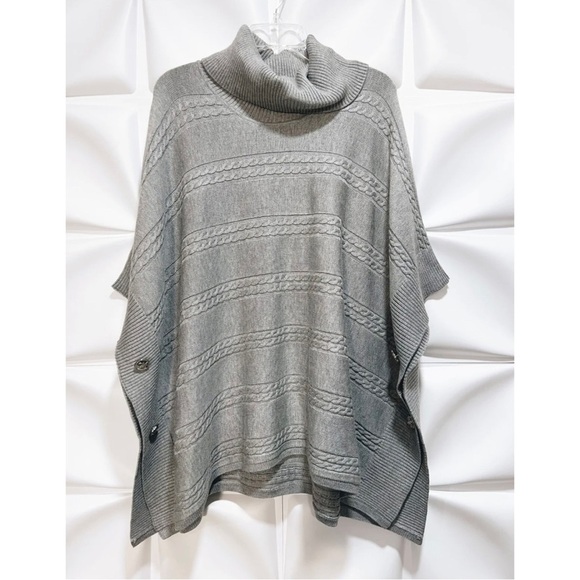 Calvin Klein Sz S / M Gray Cable Knit Poncho Sweater Cable Knit Cowl Turtleneck - Picture 9 of 9